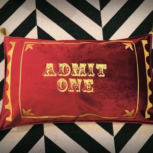 Circus inspired ticket red velvet rectangle cushion cover