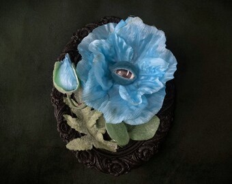 Blooming eyes - blue flower eye in black frame - handmade ooak art