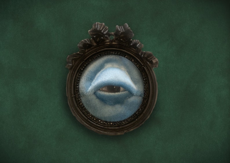 Monster Eye in Mini Ornate Frame Quirky Spooky Eclectic Handmade Wall Hanging Art Creepy Curiosities OOAK Halloween Decorations Blue