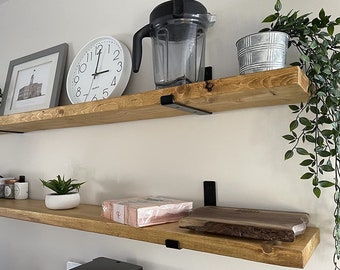 Thick Shelf 22cm with J Lip Brackets, Custom Size, Reclaimed Solid Wood, for Plasterboard Drywall