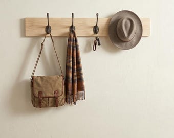 Rustic Solid Wood Coat Rack with Metal Vintage Hooks, Wall Mounted (Depth 10cm)