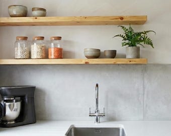 2x Floating Narrow Shelves 15cm, Set of 2 with Hidden Brackets, Custom Size, Reclaimed Solid Wood, for Solid Brick Masonry Wall