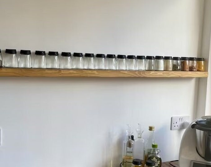 Floating Extra Narrow Spice Rack, Shelf 10cm with Keyhole Fixings, for Solid Brick Masonry Wall