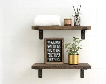 Extra Narrow Entryway Radiator Shelf Cover, Bathroom Shelf 10cm with Z Brackets, Custom Size, Reclaimed Solid Wood, Solid Brick Masonry Wall
