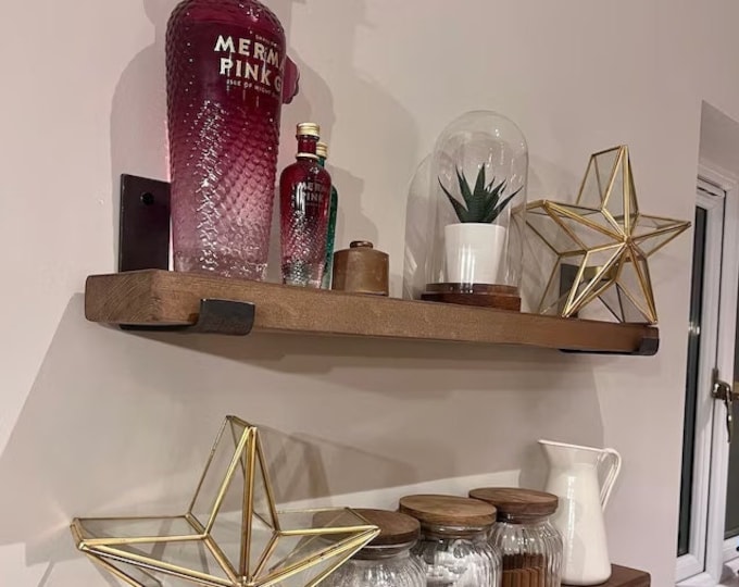 Extra Narrow Entryway Radiator Shelf Cover, Bathroom Shelf 10cm with J Brackets, Custom Size, Reclaimed Solid Wood, Solid Brick Masonry Wall