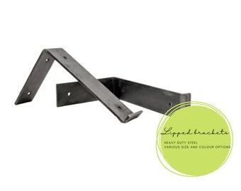 2x Powder Coated Lipped Shelf Brackets, Screws Included, Colourful Heavy Duty Metal Shelving Hardware, for Plasterboard Drywall