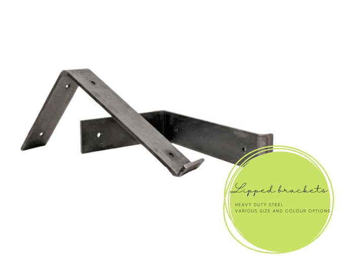 2x Powder Coated Lipped Shelf Brackets, Screws Included, Colourful Heavy Duty Metal Shelving Hardware, for Plasterboard Drywall