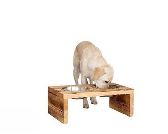 Raised Feeding Bowl for Medium and Large Dogs, Solid Wood Chunky Wide Pet Feeding Stand