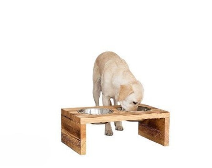 Raised Feeding Bowl for Medium and Large Dogs, Solid Wood Chunky Wide Pet Feeding Stand