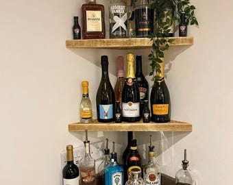 Floating Thick Corner Shelf, Straight Edge, 3 Different Sizes, Reclaimed Solid Wood, for Solid Brick Masonry Wall