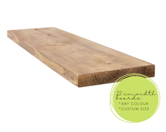 22cm Thick Scaffold Board Shelf, Reclaimed Solid Wood, Custom Size Colour, Squared