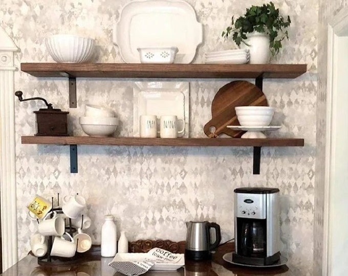 Deep Shelf 30cm with L Brackets, Custom Size, Reclaimed Solid Wood, for Plasterboard Drywall
