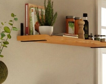 Thick Shelf 22cm with L Brackets, Custom Size, Reclaimed Solid Wood, for Plasterboard Drywall