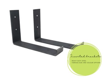 2x Powder Coated Inverted Shelf Brackets, Screws Included, Colourful Heavy Duty Metal Shelving Hardware, for Plasterboard Drywall