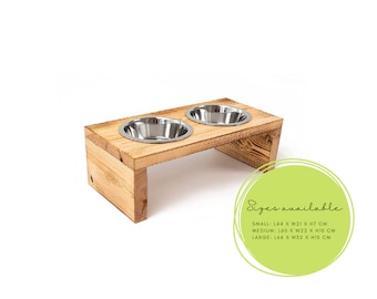 Small Dog / Puppy / Cat Feeding Bowl, Wooden Chunky Raised Pet Feeding Stand, Reclaimed Solid Wood