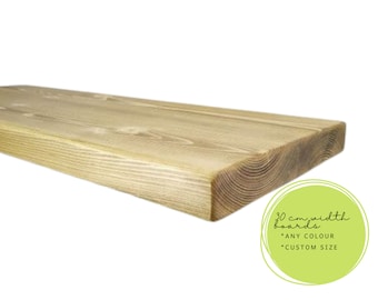 30cm Deep Scaffold Board Shelf, Reclaimed Solid Wood, Custom Size Colour, Squared