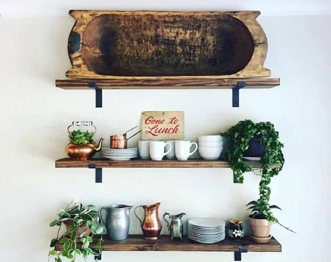 Deep Shelf 30cm with Z Lip Brackets, Custom Size, Reclaimed Solid Wood, for Solid Brick Masonry Wall