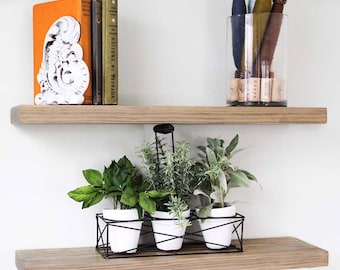 2x Floating Narrow Shelves 15cm, Set of 2 with Hidden Brackets, Custom Size, Reclaimed Solid Wood, for Plasterboard Drywall