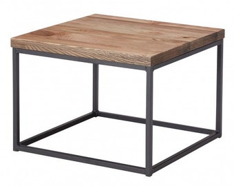 Coffee Table with Steel Frame, Reclaimed Solid Wood Side Table, Industrial Rustic Farmhouse Modern, Various Size
