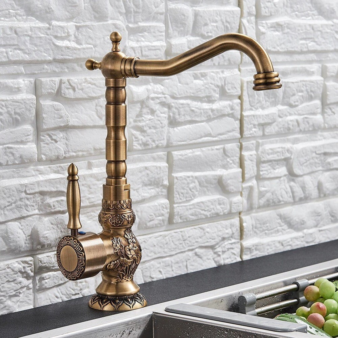 Kitchen Sink Faucets Retro Brass Antique Bronze Single Handle Kitchen ...