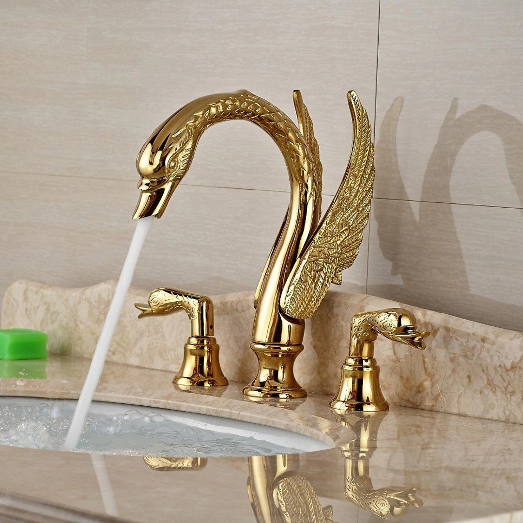 Grifo de latón con cisne dorado, grifo para lavabo de baño, grifo para  lavabo de baño, grifo de pájaro con dos manijas -  España