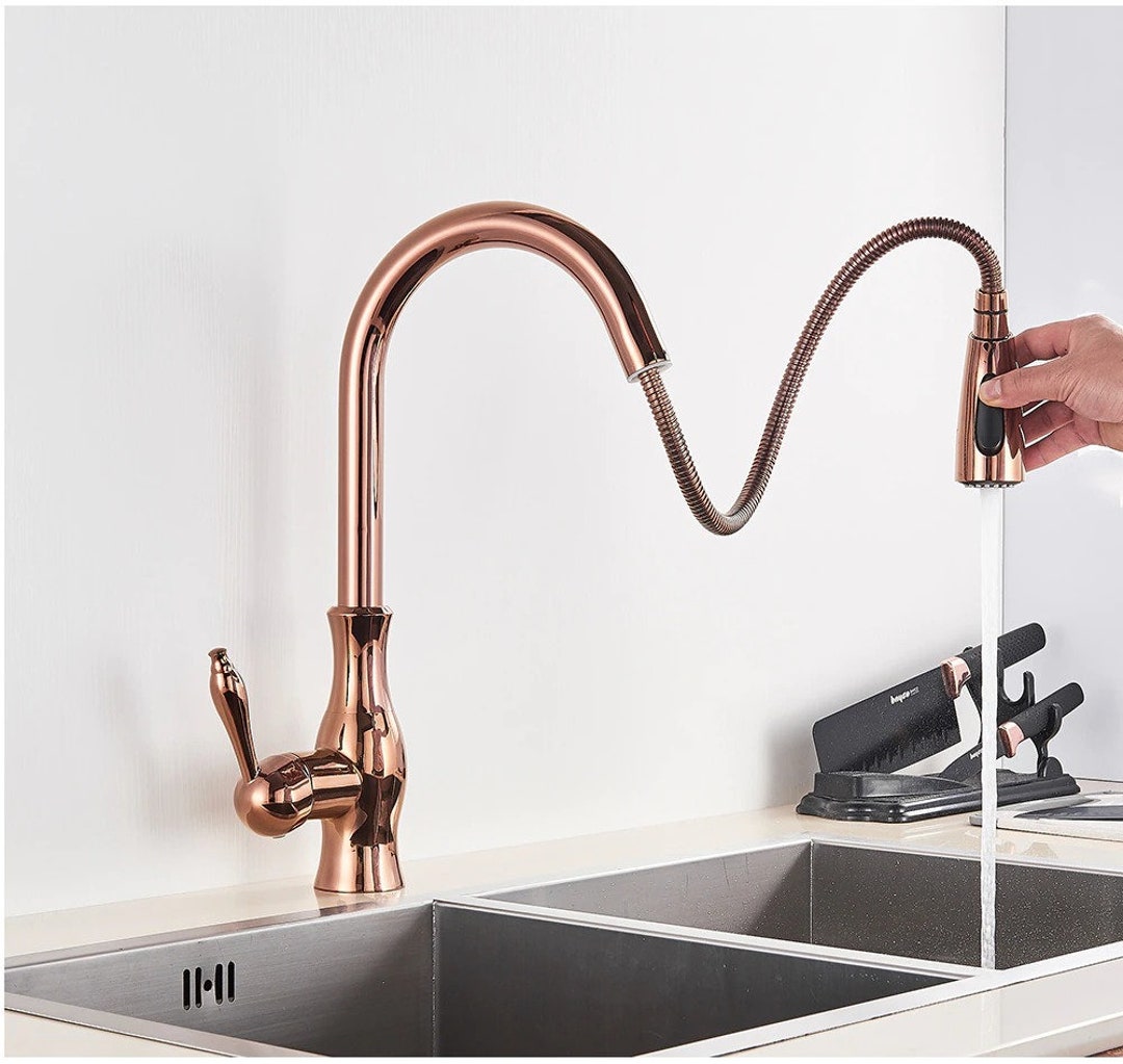 Rose Gold Kitchen Faucet Pull Out Kitchen Sink Mixer Tap - Etsy