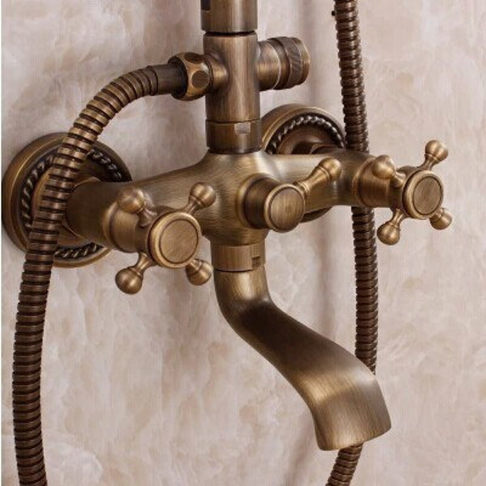 Brass Antique Bathroom Shower Faucet Set Wall Mount Dual - Etsy