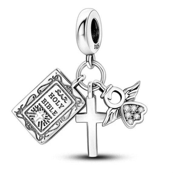 925 Religious Charms for Bracelet Bible Cross Guardian Angel with God All Things Are Possible Sterling Silver Charm Etsy UK