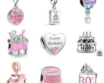 Ciondoli in argento di buon compleanno s925 compatibili con il braccialetto con ciondoli Pandora