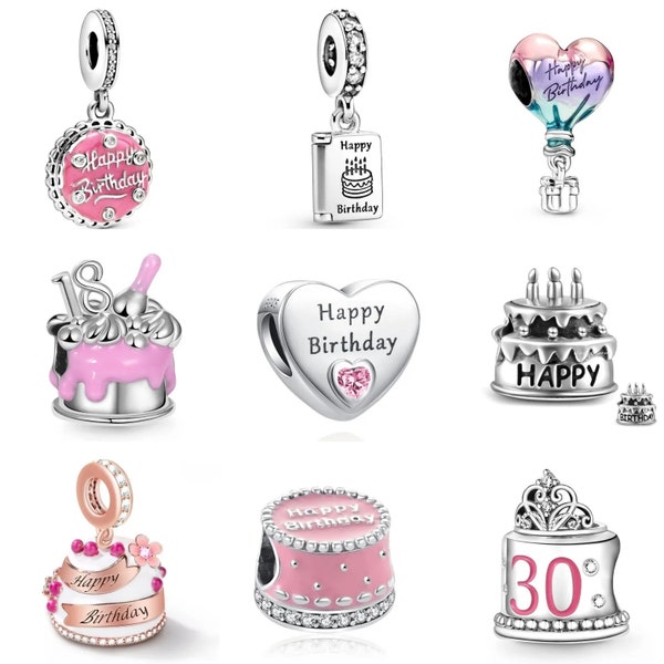 Happy birthday silver charms s925 compatible with pandora charm bracelet