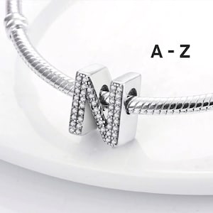 925 Prata encantos alfabeto charme personalizado iniciais letra A-Z serve para pulseira de charme