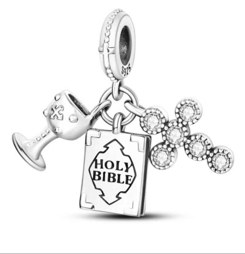 925 Silver Charms Bible, Cross & Chalice Sterling Silver Charms for