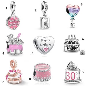 Happy birthday silver charms s925 compatible with pandora charm bracelet zdjęcie 2