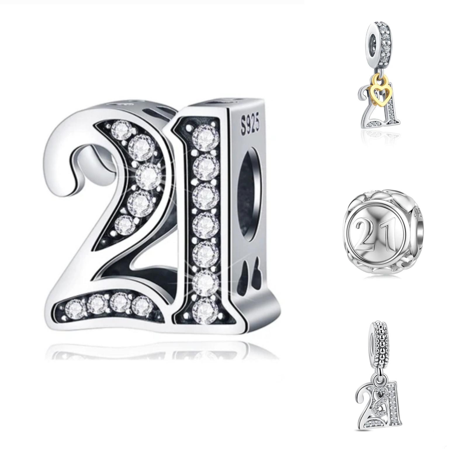 21st Birthday Charm Sterling Silver Charms for Bracelet Age 21 Gift for Her Etsy