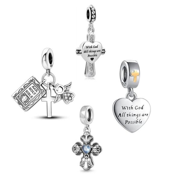 925 Sterling Silver Charms for Bracelet Bible Silver Cross Charm Religious Gifts With God All Things Are Possible Christian Pendant Etsy