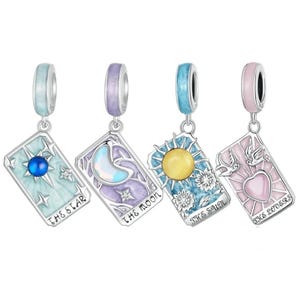 925 Tarot Karte Charme Sonne Mond Liebhaber Sterne, Sterling Silber Charms für Armband, Geschenk für sie