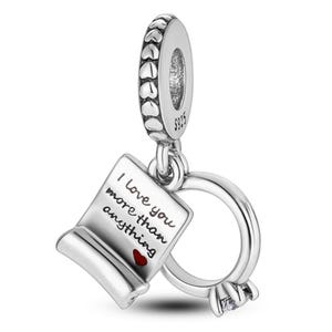 Dije de anillo de bodas y carta de amor, dijes de plata esterlina 925 para pulsera de propuesta de compromiso