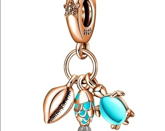 Silver charms s925 compatible with pandora bracelet . Seashell  Charm engraved  'Dream' rose gold turquoise