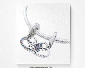 Friends charm 925 silver puzzle piece splittable heart charms for bracelet True friends