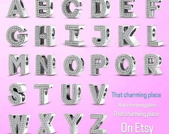 925 Silver charms alphabet charm personalised initials letter A-Z fits charm bracelet