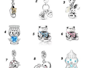 925 silver charms for baby gift for boy / girl new baby new mother silver charms compatible with a pandora bracelet baby shower baby 1st