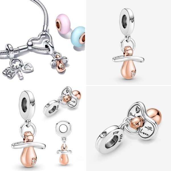 Silver charms baby dummy Genuine s925 silver charms  gift for new baby compatible with pandora charm bracelet . Baby shower gift babys 1st