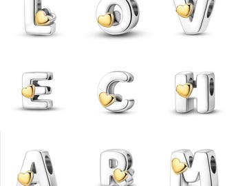 925 Alphabet charm, sterling silver charms for bracelet letter initials name, gift for her