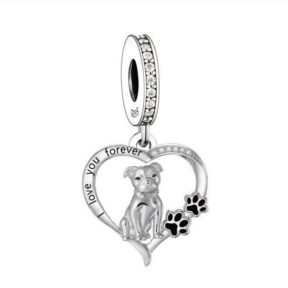 925 Staffordshire Bull Terrier Charm, Sterling Silver Charms for