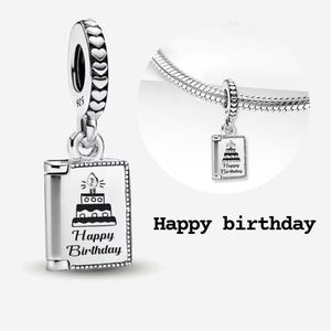 Dije de plata s925 con forma de tarjeta de cumpleaños, colgante para pulsera, regalo para familiares y amigos.