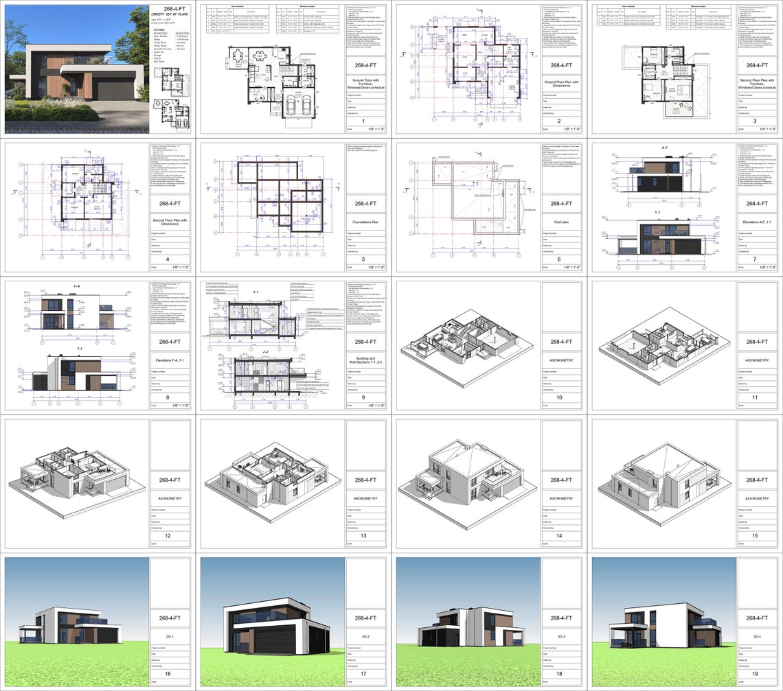 Cottage House Plans With Garage 60x50 2 Story 4 Bedroom Floor - Etsy