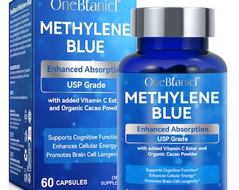 Methylene Blue Capsules, USP Grade, 12mg, 60 Vegan Capsules
