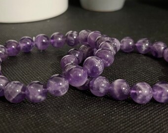 10mm Dream Amethyst Crystal Beaded Bracelet, banded amethyst, insomnia, strain, and stress, balancing, soothe irritability, mental suffering