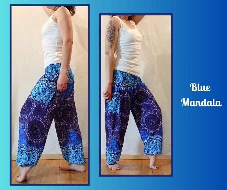 Pantalon Aladin Femme Pantalon de yoga avec poches Blue Mandala