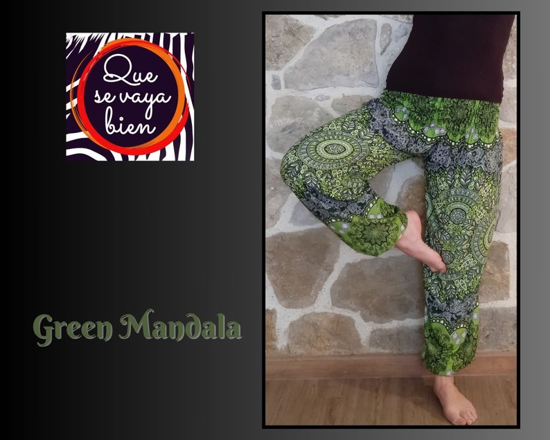 Pantalon Aladin Femme Pantalon de yoga Mandala Green Mandala